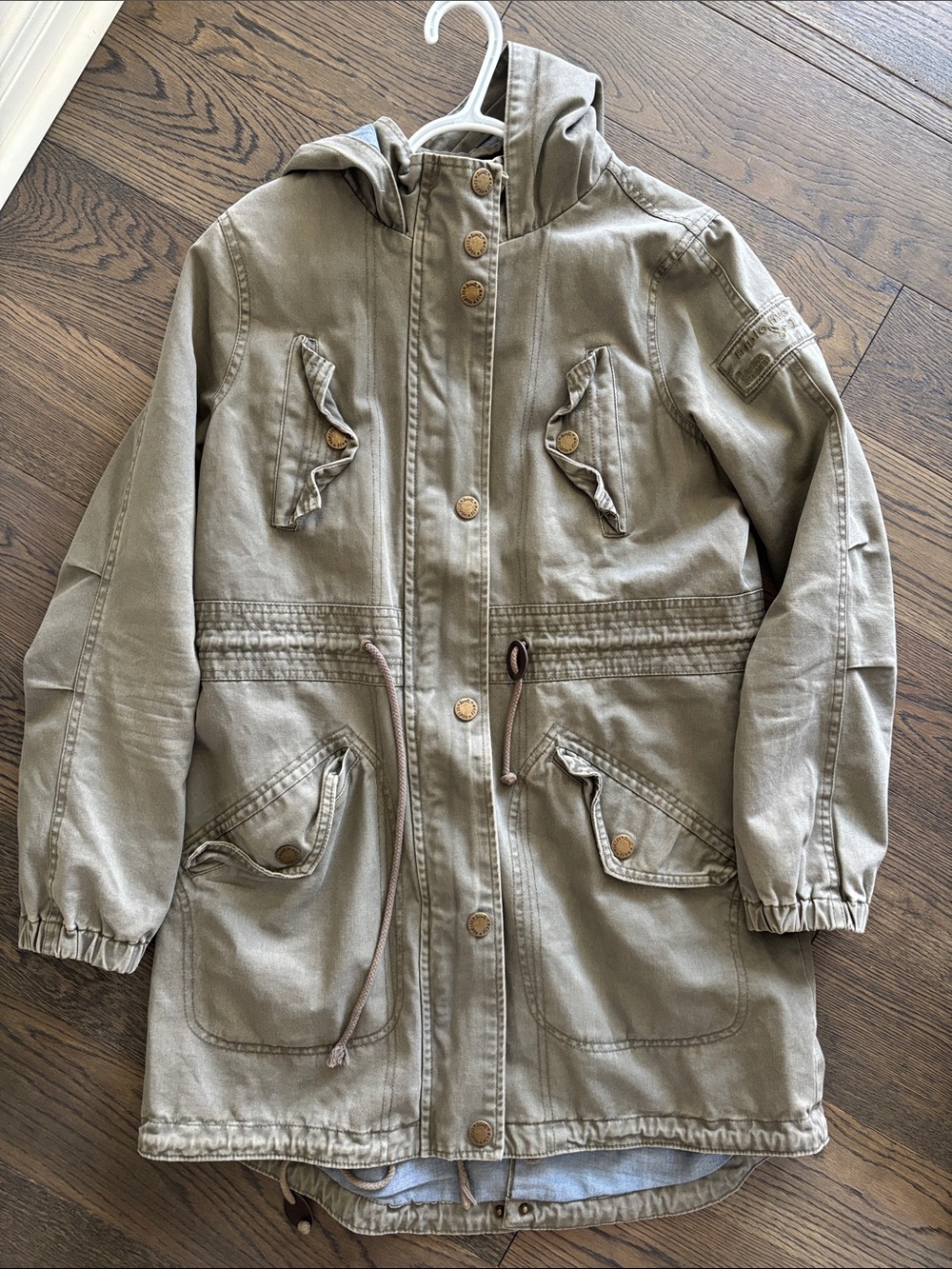 Triple Five Soul Vintage Women Hooded Anorak Military Coat Olive Green Large